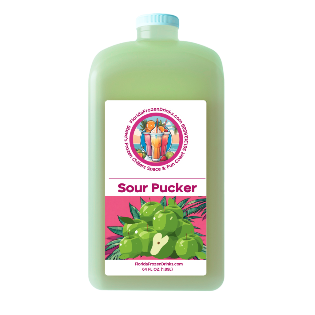 Florida Frozen Drinks Sour Apple Pucker offers a sweet and sour taste experience, starting with an initial burst of sweetness that transitions into a sharp, sour finish.